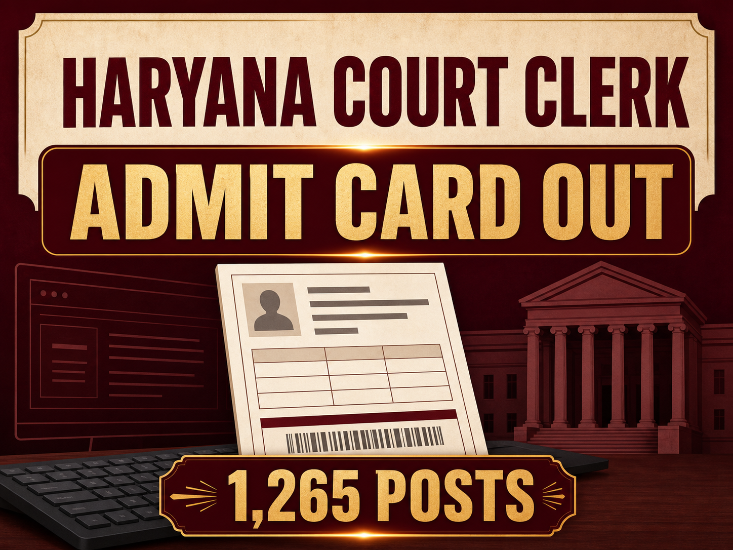 Cover image for Haryana Court Clerk Admit Card 2026 – CBT Hall Ticket for 1,265 Posts
