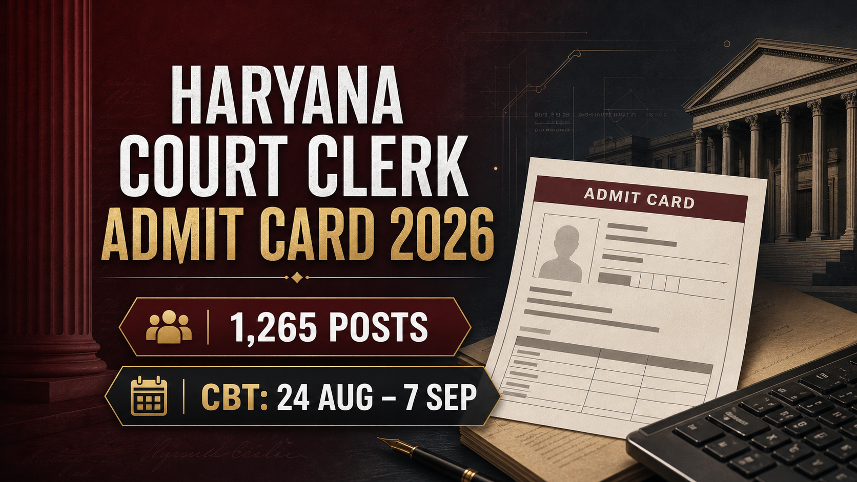 Cover image for Haryana Court Clerk Admit Card 2026 – CBT Hall Ticket for 1,265 Posts