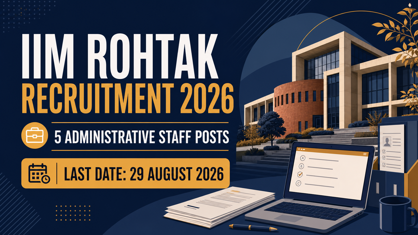 Cover image for IIM Rohtak Recruitment 2026 – 5 Administrative Staff Posts